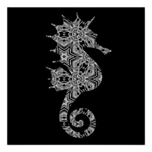 Delicate Seahorse Art Page for adults to color Poster
