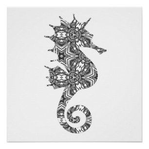 Delicate Seahorse Art Page for adults to color Poster