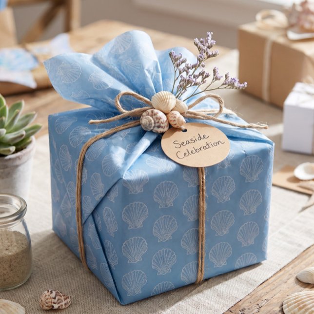 Delicate Seashell Patterned Blue Tissue Paper (Creator Uploaded)