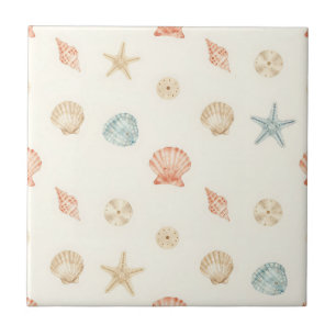 Delicate Seashells Seamless Pattern Ceramic Tile