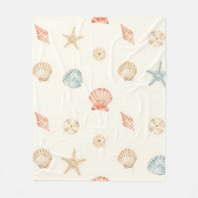 Delicate Seashells Seamless Pattern Fleece Blanket (Front)