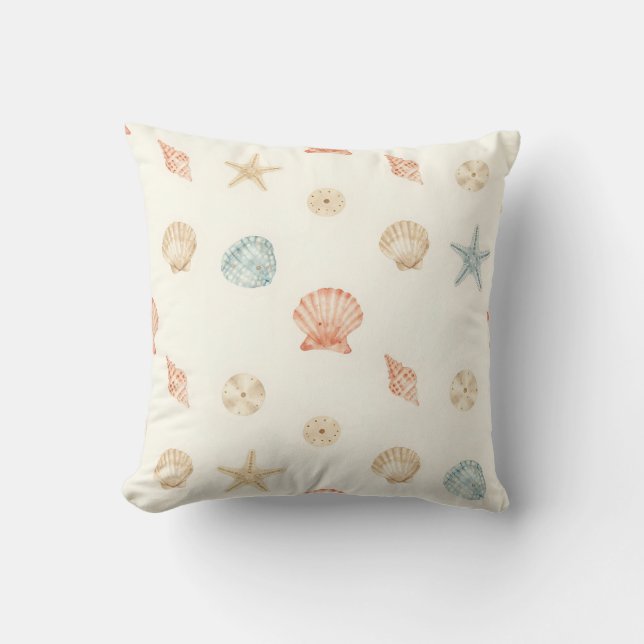 Delicate Seashells Seamless Pattern Throw Pillow (Front)