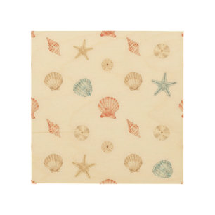 Delicate Seashells Seamless Pattern Wood Wall Art