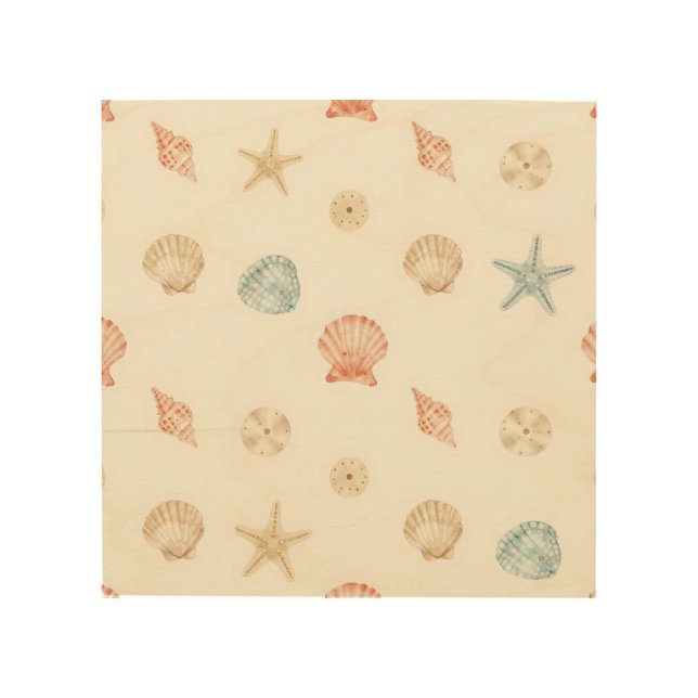 Delicate Seashells Seamless Pattern Wood Wall Art (Front)