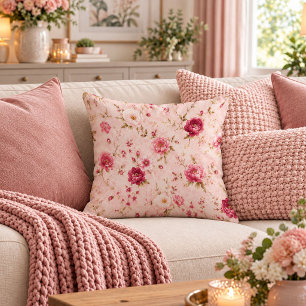 Delicate Shabby Chic Hot Pink Bloom Throw Pillow