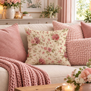 Delicate Shabby Chic Hot Pink Flowers Throw Pillow