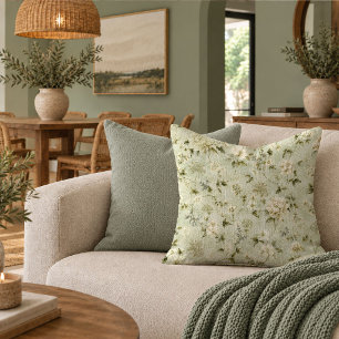 Delicate Shabby Chic Sage Blooms New Home Pillow