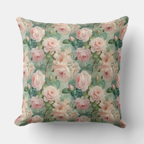 Delicate shabby chic vintage English roses floral Throw Pillow
