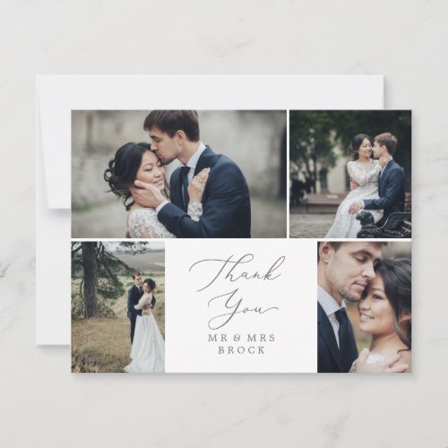 Delicate Silver 4 Photo Template Thank You Card