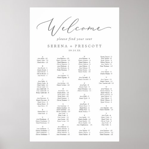 Delicate Silver Alphabetical Seating Chart