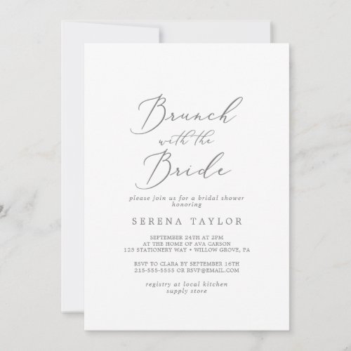 Delicate Silver Brunch with Bride Bridal Shower Invitation