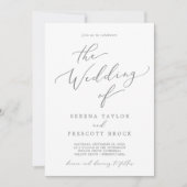 Delicate Silver Calligraphy All In One Wedding Invitation (Front)