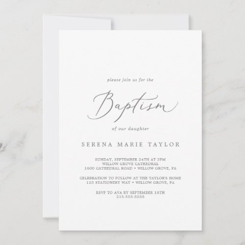 Delicate Silver Calligraphy Baptism Invitation