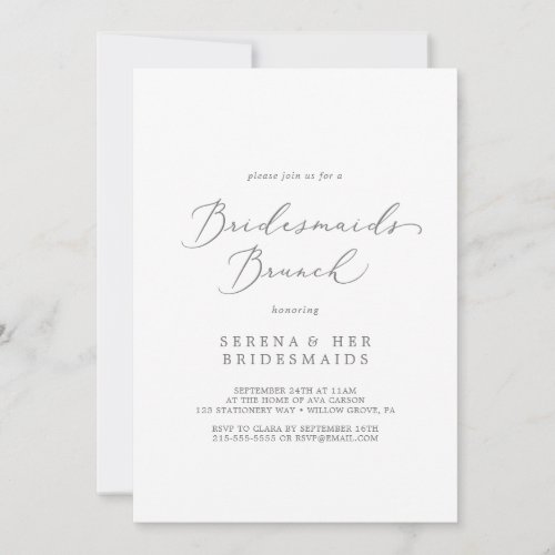 Delicate Silver Calligraphy Bridesmaids Brunch Invitation
