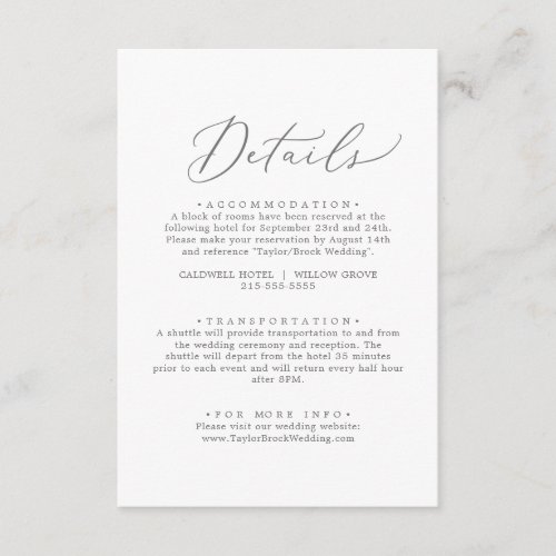 Delicate Silver Calligraphy Details Enclosure Card