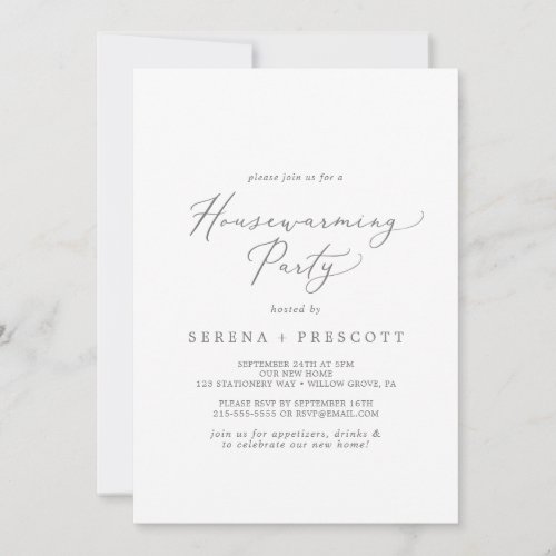 Delicate Silver Calligraphy Housewarming Party Invitation