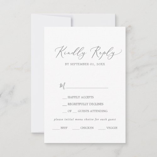 Delicate Silver Calligraphy Menu Choice RSVP Card