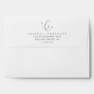 Delicate Silver Calligraphy Monogram Wedding Envelope