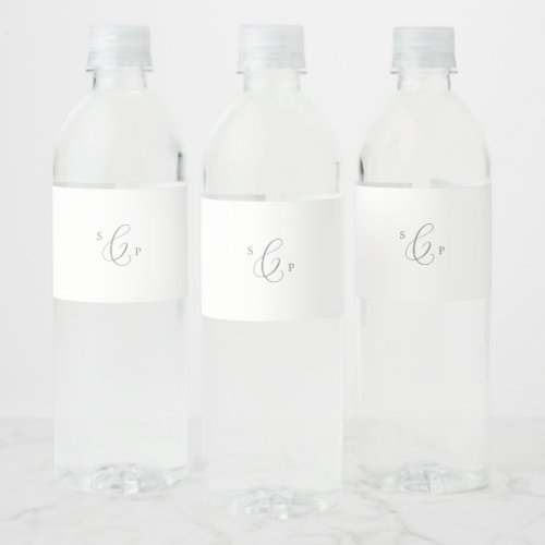 Delicate Silver Calligraphy Monogram Wedding Water Bottle Label