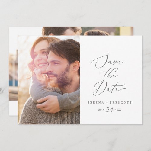Delicate Silver Calligraphy Photo Save The Date