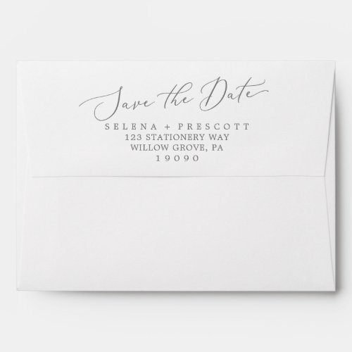 Delicate Silver Calligraphy Save the Date Card Envelope