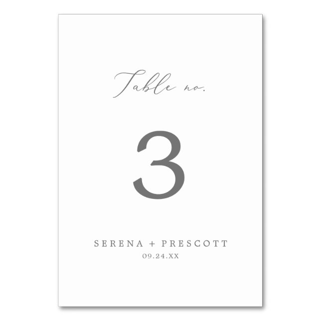 Delicate Silver Calligraphy Table Number (Front)