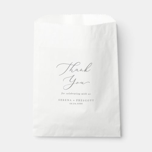 Delicate Silver Calligraphy Thank You Wedding Favor Bag