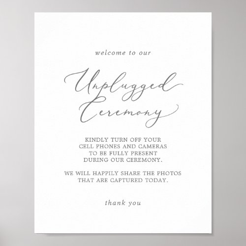 Delicate Silver Calligraphy Unplugged Ceremony Poster