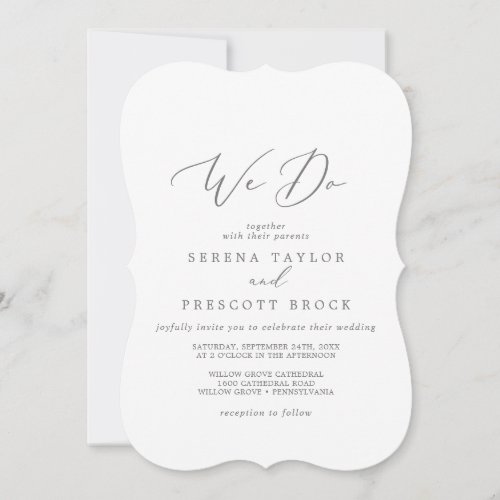 Delicate Silver Calligraphy We Do Wedding Invitation