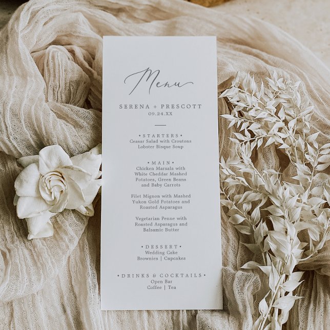 Delicate Silver Calligraphy Wedding Dinner Menu (Creator Uploaded)