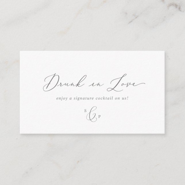 Delicate Silver Calligraphy Wedding Drink Voucher Enclosure Card (Front)