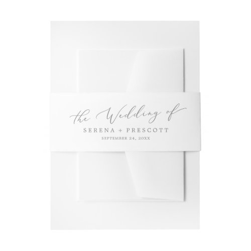 Delicate Silver Calligraphy Wedding Invitation Belly Band