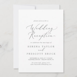 Delicate Silver Calligraphy Wedding Reception Invitation