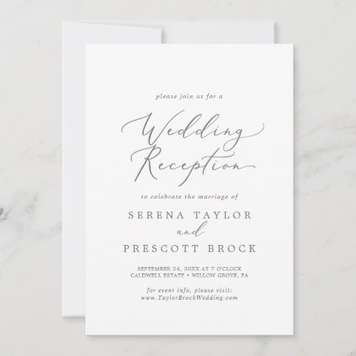 Delicate Silver Calligraphy Wedding Reception Invitation