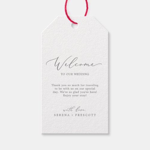 Delicate Silver Calligraphy Wedding Welcome Gift Tags