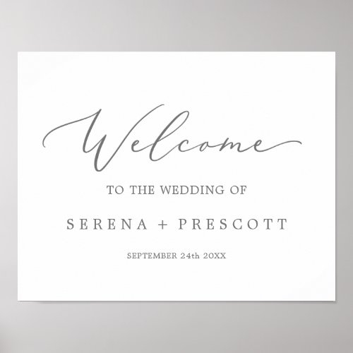 Delicate Silver Calligraphy Wedding Welcome Poster