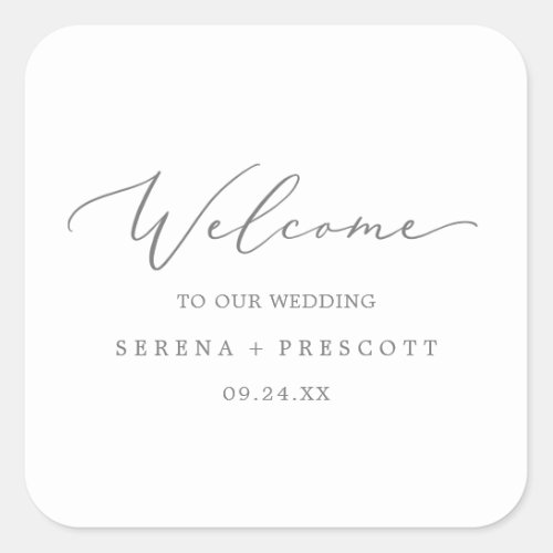 Delicate Silver Calligraphy Wedding Welcome Square Sticker