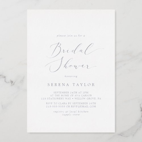 Delicate Silver Foil Calligraphy Bridal Shower Foil Invitation