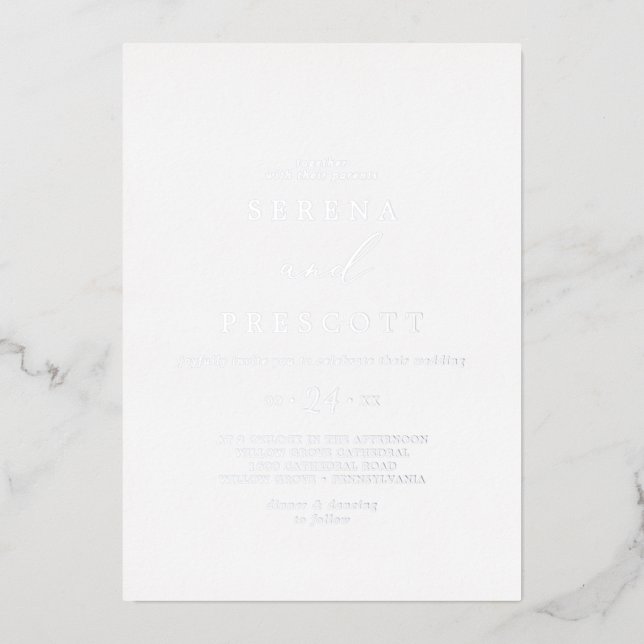 Delicate Silver Foil Calligraphy Casual Wedding Foil Invitation (Front)