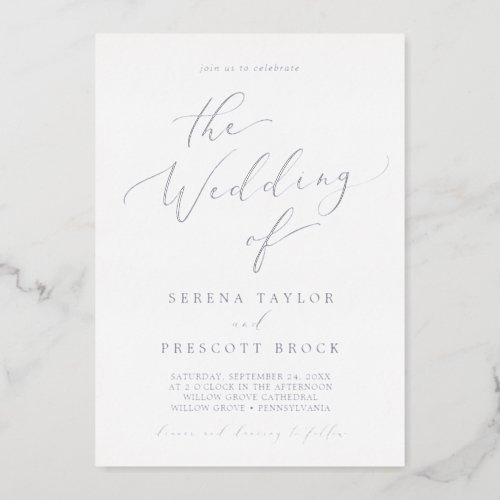 Delicate Silver Foil Calligraphy The Wedding Of Foil Invitation