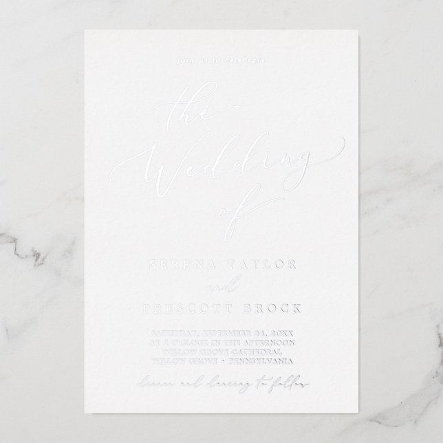 Delicate Silver Foil Calligraphy The Wedding Of Invitation (Front)
