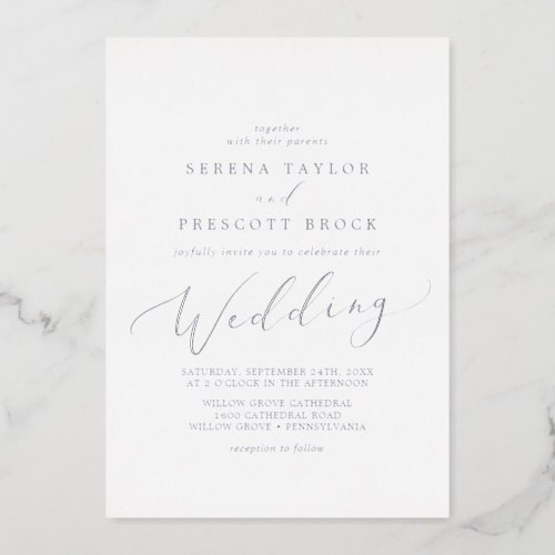 Delicate Silver Foil Calligraphy Wedding Foil Invitation