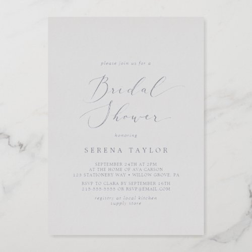 Delicate Silver Foil  Gray Bridal Shower Foil Invitation