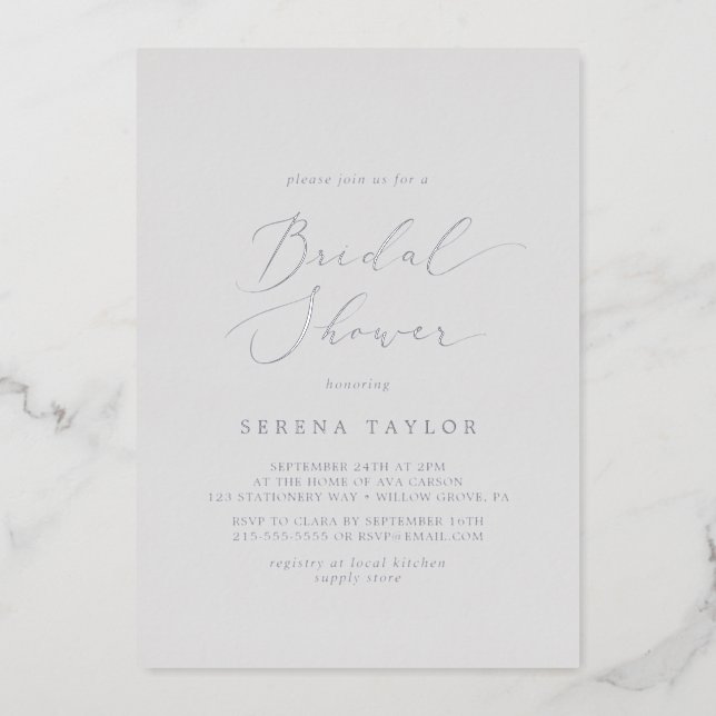 Delicate Silver Foil | Gray Bridal Shower Foil Invitation (Front)