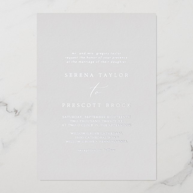 Delicate Silver Foil | Gray Traditional Wedding Foil Invitation (Front)