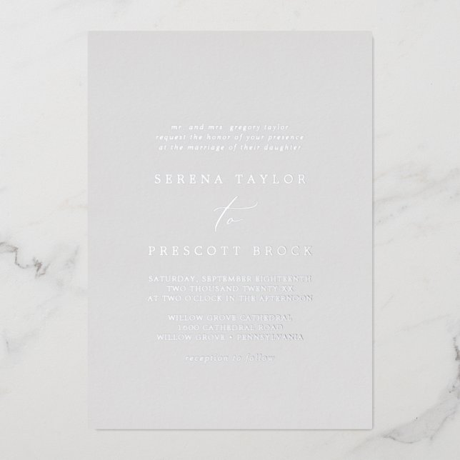 Delicate Silver Foil | Gray Traditional Wedding Invitation (Front)