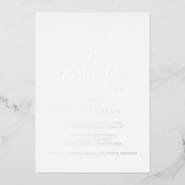 Delicate Silver Foil | La Boda De Wedding  Foil Invitation (Front)