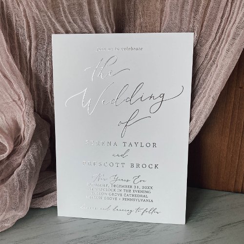 Delicate Silver Foil New Years Eve Details Wedding Foil Invitation