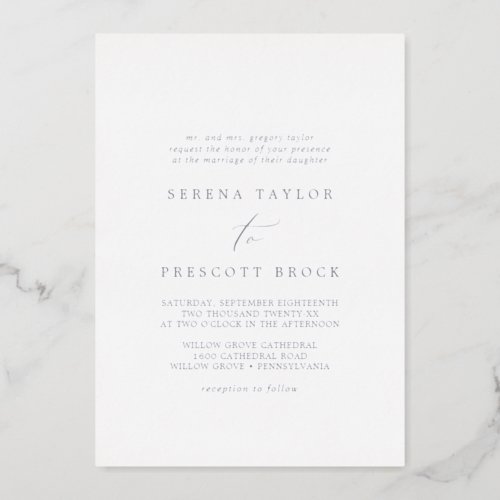 Delicate Silver Foil Traditional Wedding Foil Invitation