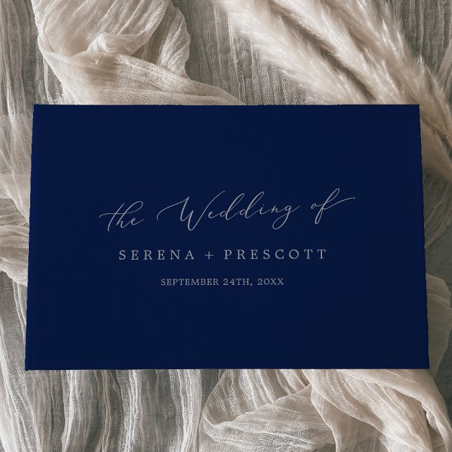 Delicate Silver Gray and Navy Monogram Wedding Guest Book (Creator Uploaded)